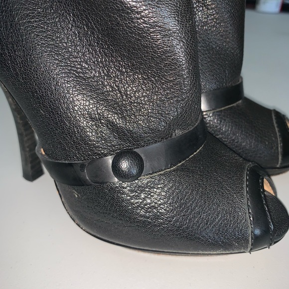 BEBE BLACK LEATHER PEEP TOE PLATFORM BOOTE - Picture 6 of 9